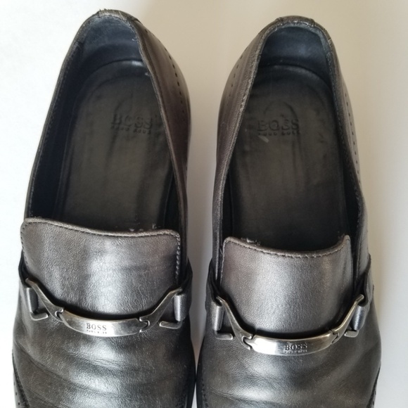 HUGO BOSS- Men’s Leather Loafer Slip-on Dress Shoe Pewter/Gray US 7.5 UK 6.5 - Picture 7 of 16